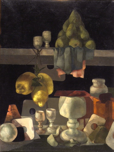 Shelf with Lemons, Chalice, and Pears