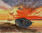 Boat on Side with Brilliant Sunset