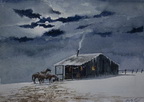 Horses and House at Night