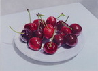Blue Table with Plate of Cherries