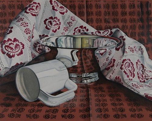 Still Life with Silver Bowl & White Cup